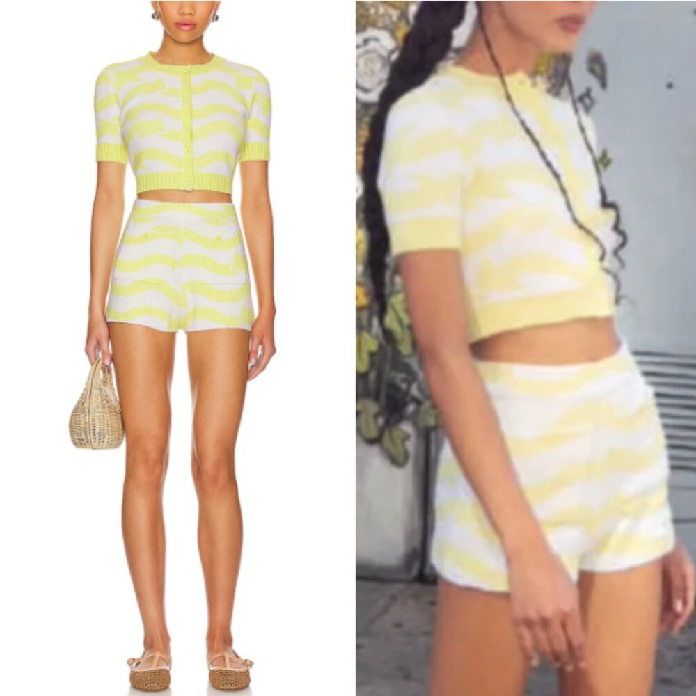 JoosTricot Short Sleeve Crop Cardigan & Short Set - Lemon Mousse